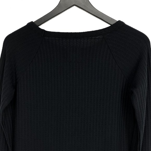 CHASER Waffle Knit Henley Thermal Black Long Sleeve Four Button Cuff Size S - Picture 13 of 16